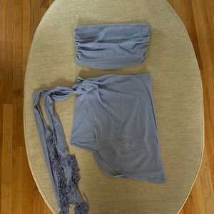 Michael Costello Blue Bandeau Jumpsuit